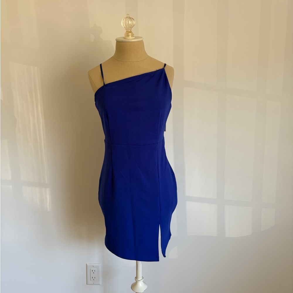 Just Quella Mini Dress Royal Blue Asymmetrical Slit 4-6 NWT